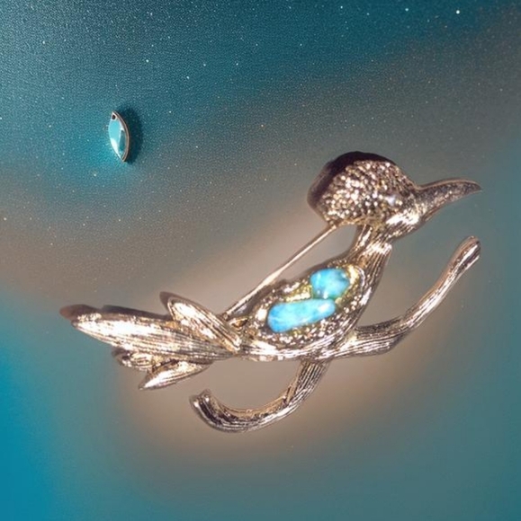Road Runner Brooch Turquoise Cabochon - Picture 1 of 3